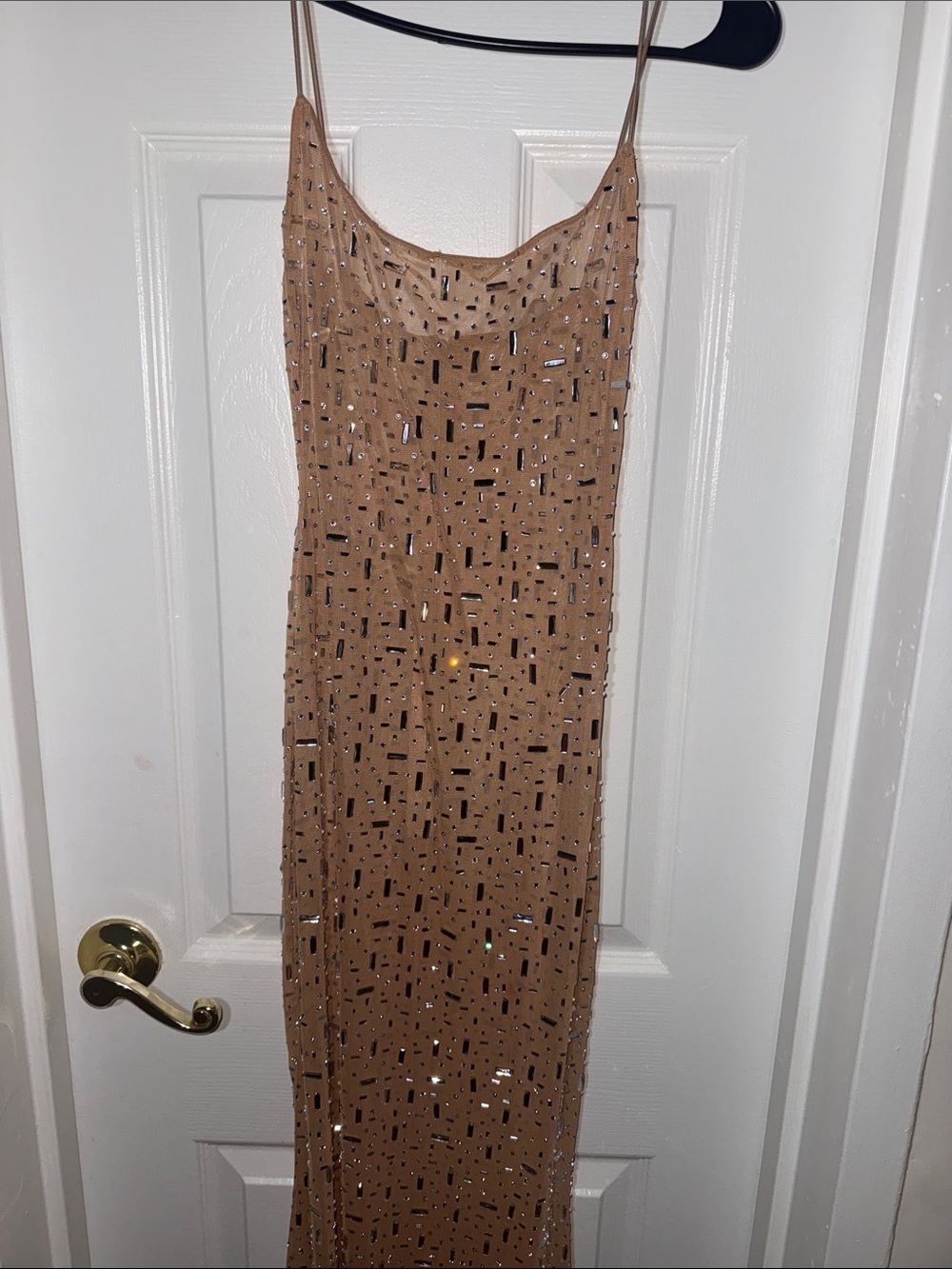 Oh Polly Nude Beaded Maxi Slip Dress